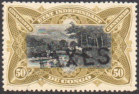 Belgian Congo Belge 50c Mols train on bridge TAXES